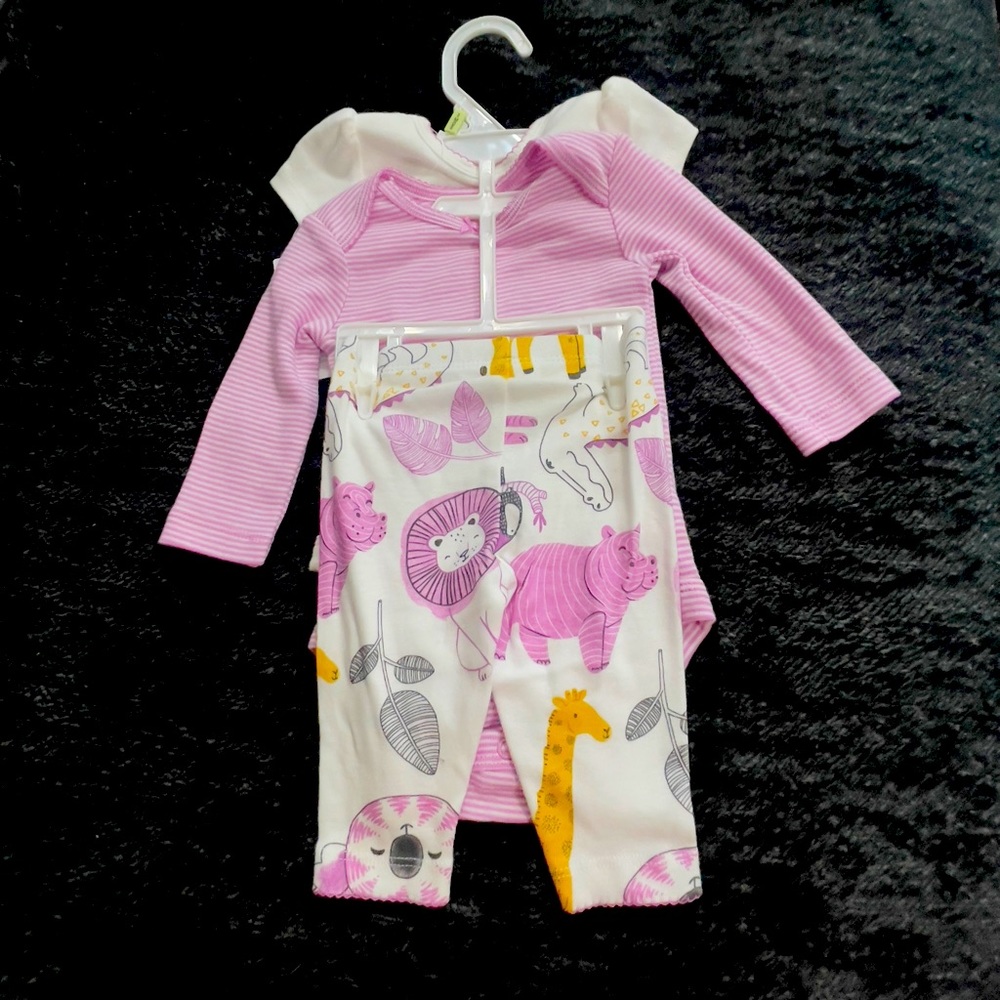 3M NWT Baby Girl Carter's 3-Piece
Safari Animals Little Character
Set